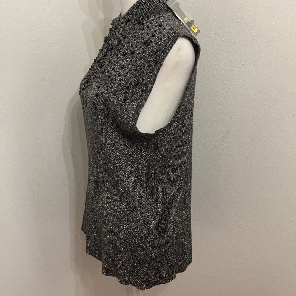 NWT Investments Black Beaded Metallic Sleeveless Blouse Size XL - Picture 5 of 14